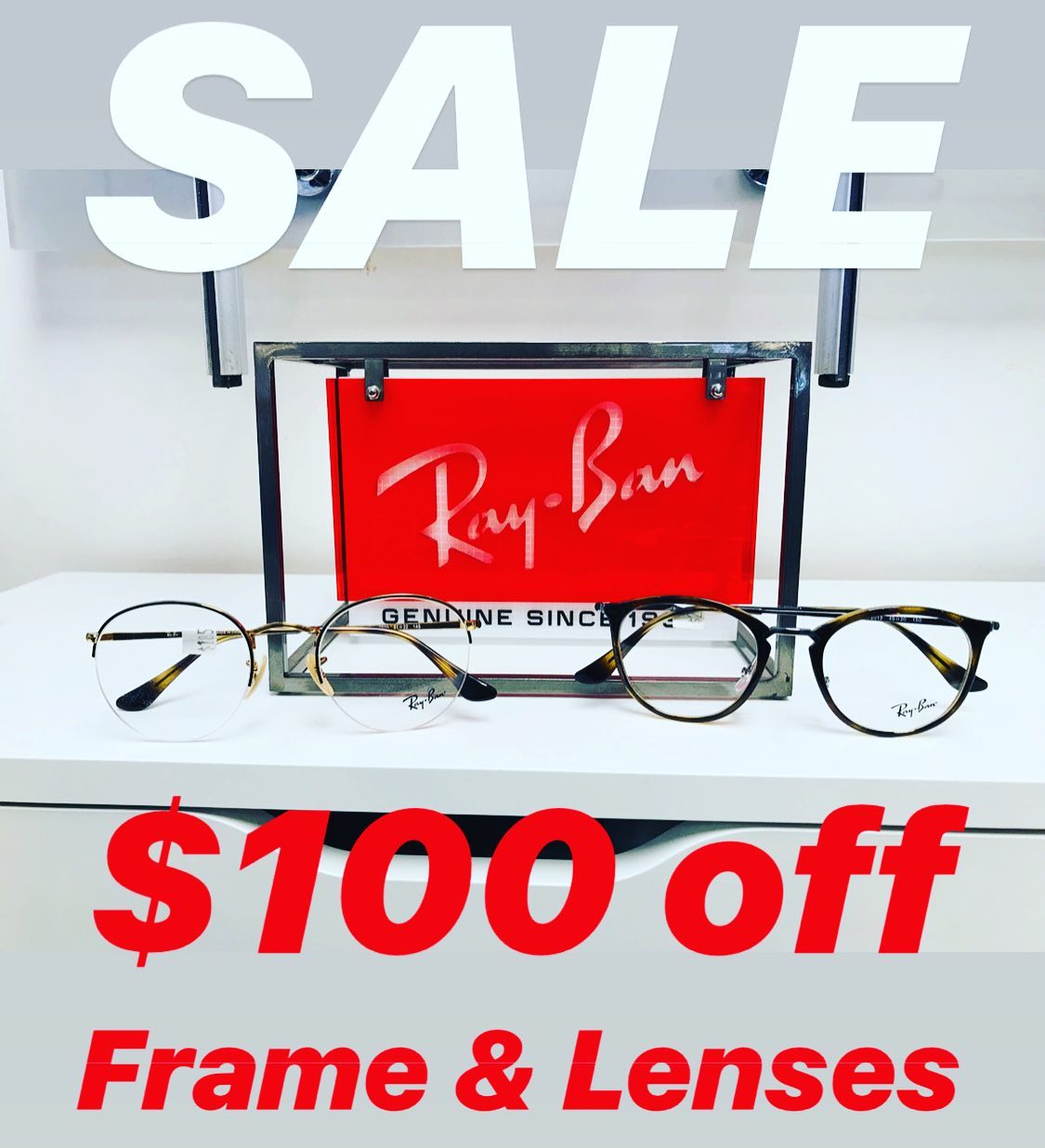 Winter Sale: $100 off when you purchase a new frame and lenses at both our locations. Sale ends on January 31st 2020. #glasses #sale #guelph #eyeexam #sunglasses